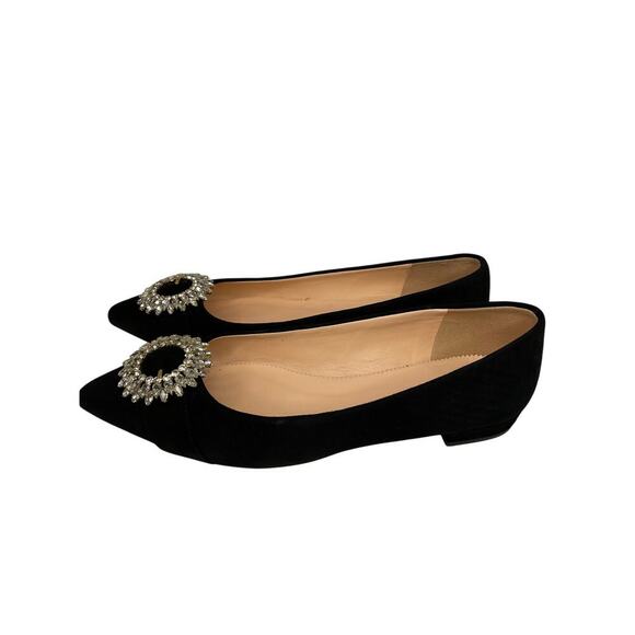 J Crew women’s Pointed toe black suede flats with crystal buckle size 8.5 - Picture 4 of 10